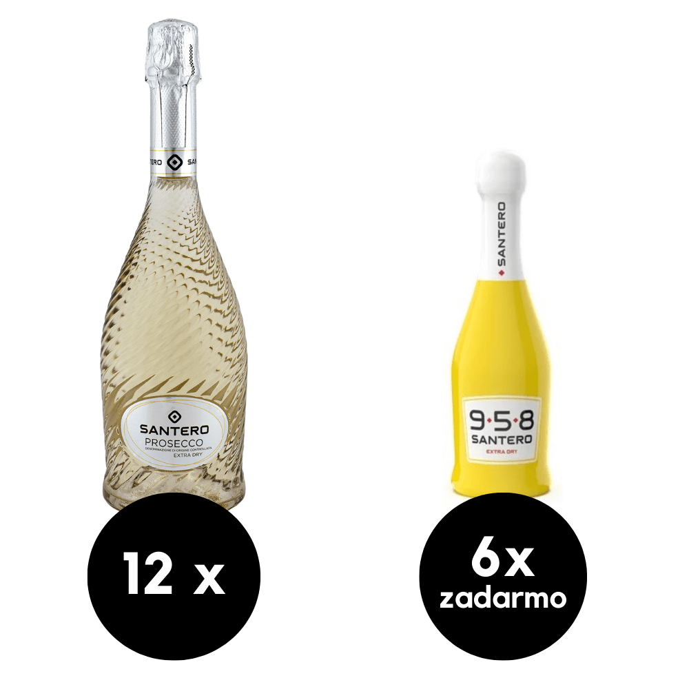 12 x Santero Prosecco Extra Dry + 6 x 958 Santero Pop Art Extra Dry MINI zadarmo 12 x Santero Prosecco Extra Dry + 6 x 958 Santero Pop Art Extra Dry MINI zadarmo