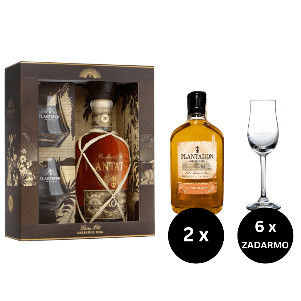 Plantation XO Glass Set + 2 x Barbados Grande Reserve 0,5 L + 6 x pohár zadarmo Plantation XO Glass Set + 2 x Barbados Grande Reserve 0,5 L + 6 x pohár zadarmo