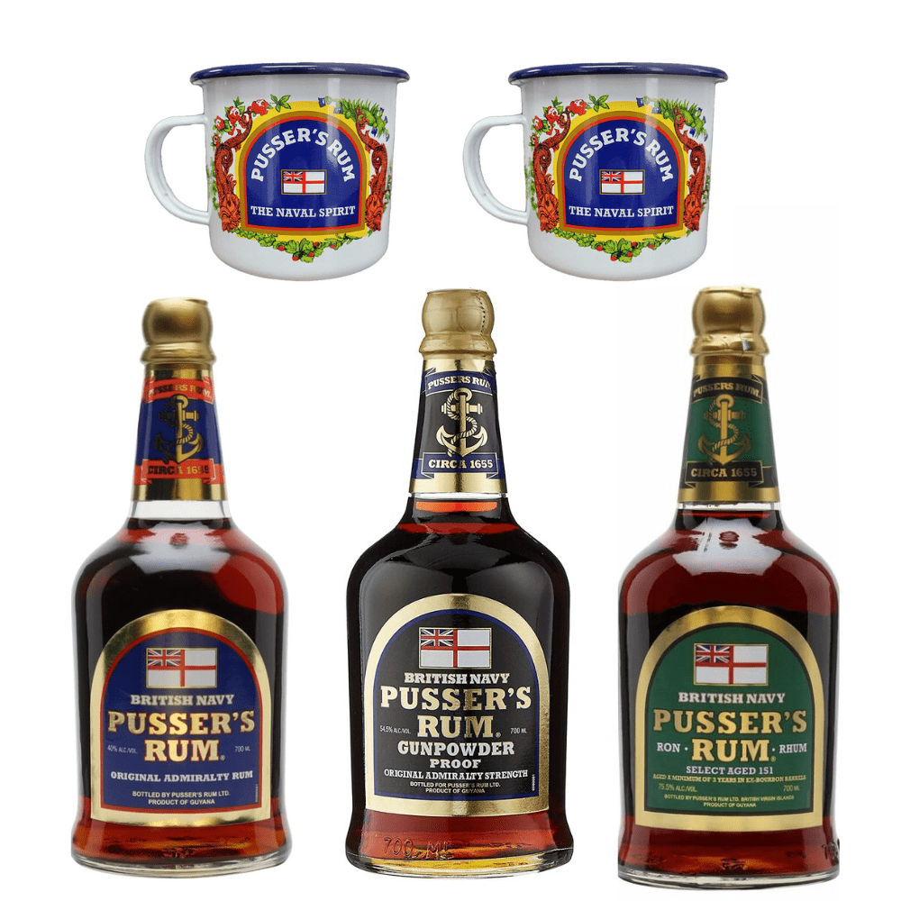 Pusser's Rum Blue Label + Gunpowder Proof + Select Aged 151 + 2 x pohár zadarmo Pusser's Rum Blue Label + Gunpowder Proof + Select Aged 151 + 2 x pohár zadarmo