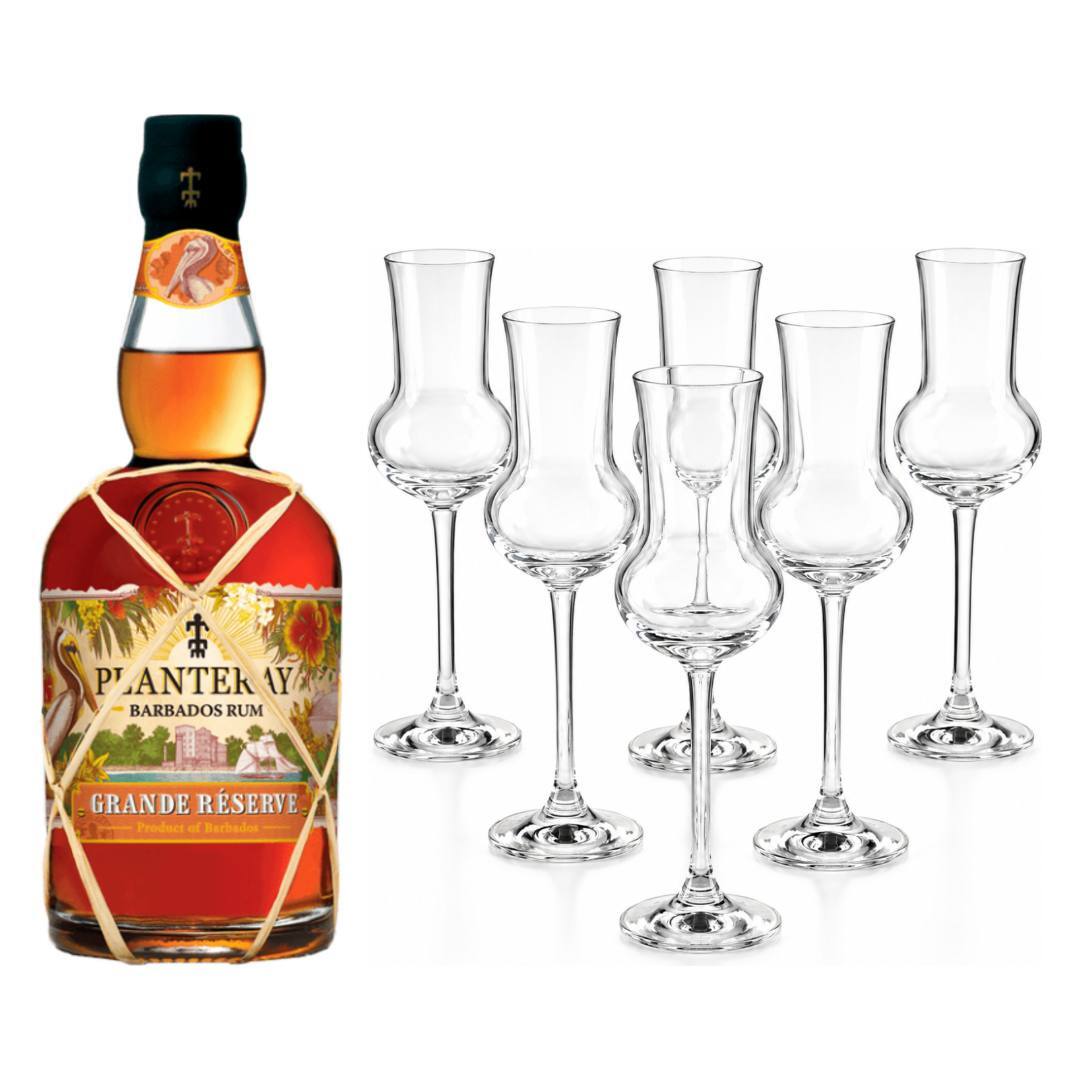 Planteray Rum Barbados Grande Reserve + Rumové poháre Aveiro, 7 cl, 6ks