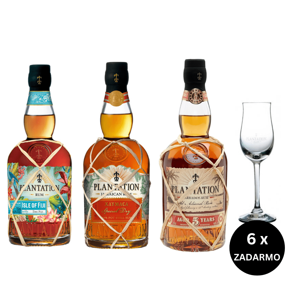 Plantation Isle of Fiji + Xaymaca + Barbados 5 Y.O. + 6 x pohár zadarmo