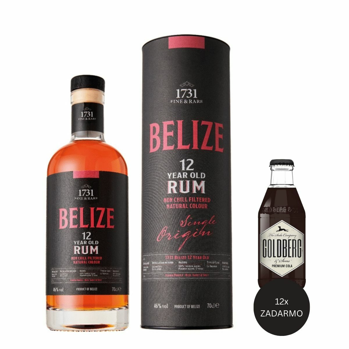 1731 Belize 12 Y.O., GIFT + 12 x Goldberg Premium Cola ZADARMO
