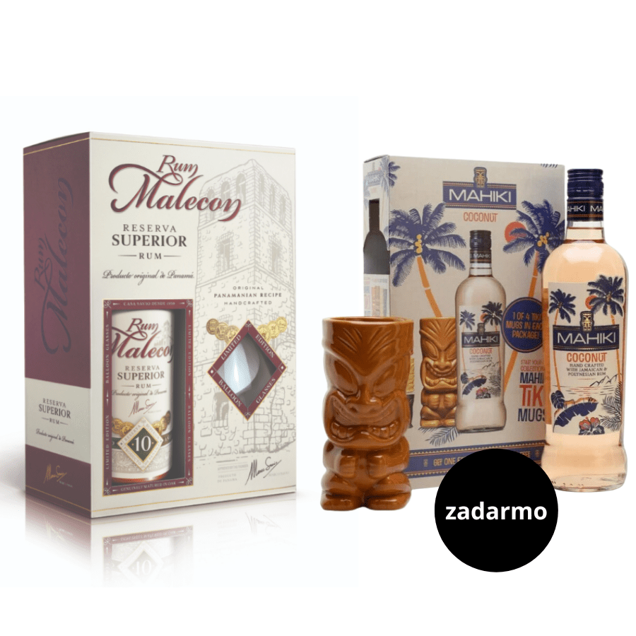 Malecon 10 Y.O., GLASS SET + Mahiki Coconut Tiki Mug Set zadarmo