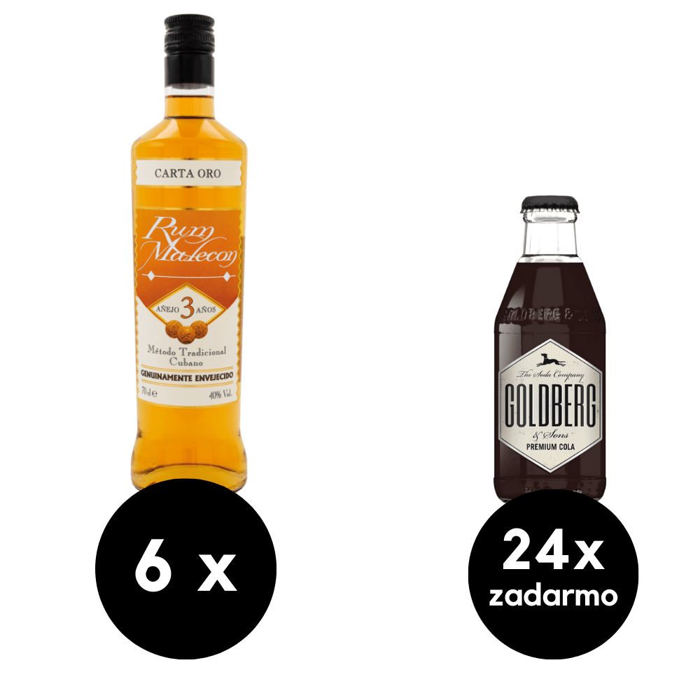 6 x Malecon 3 Y.O. + 24 x Goldberg cola zadarmo