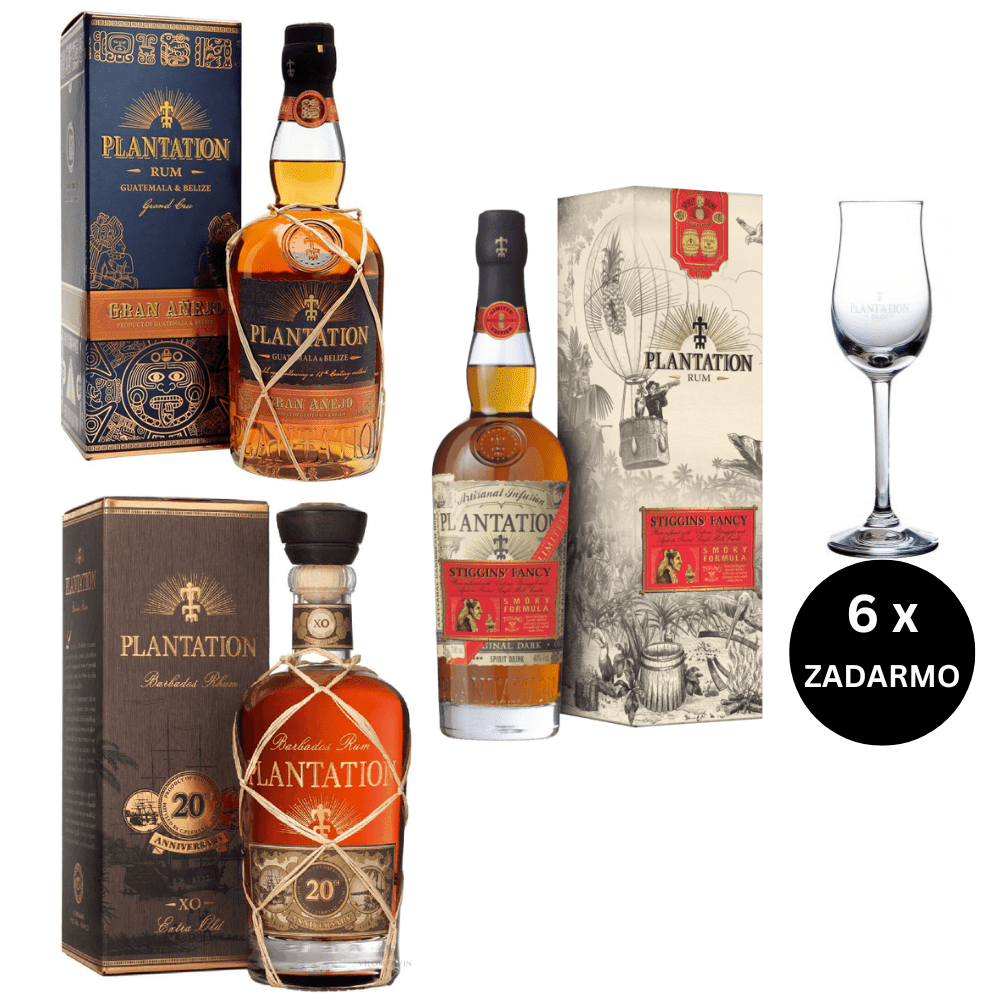 Plantation XO + Guatemala Belize + Stiggins’ Fancy Smoky Formula + 6 x pohár zadarmo