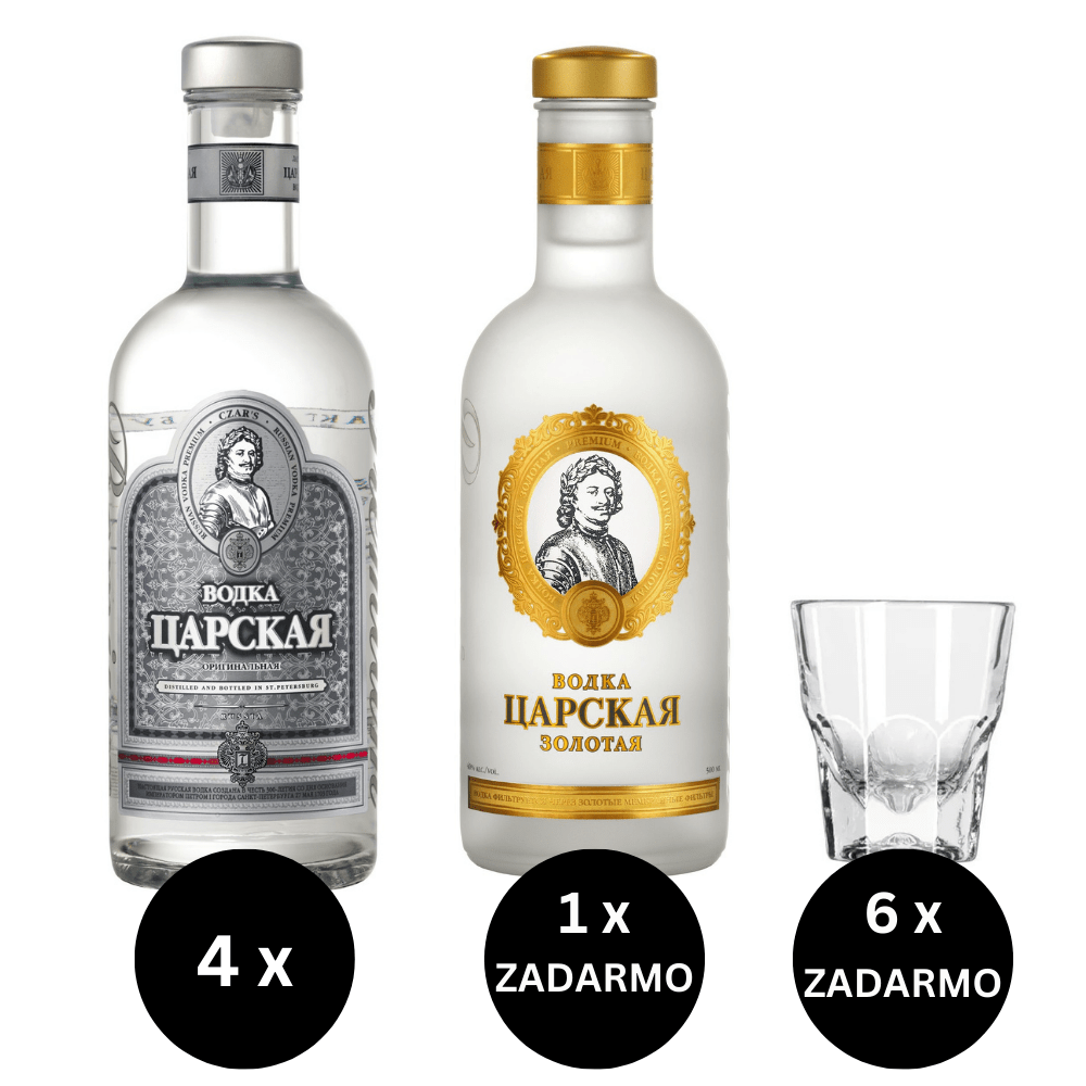4 x Carskaja Silver Vodka + Carskaja Gold Vodka zadarmo a 6 x shot zadarmo