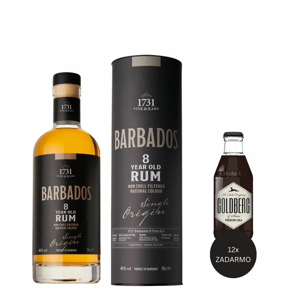 1731 Barbados 8 Y.O., GIFT + 12 X Goldberg Premium Cola ZADARMO