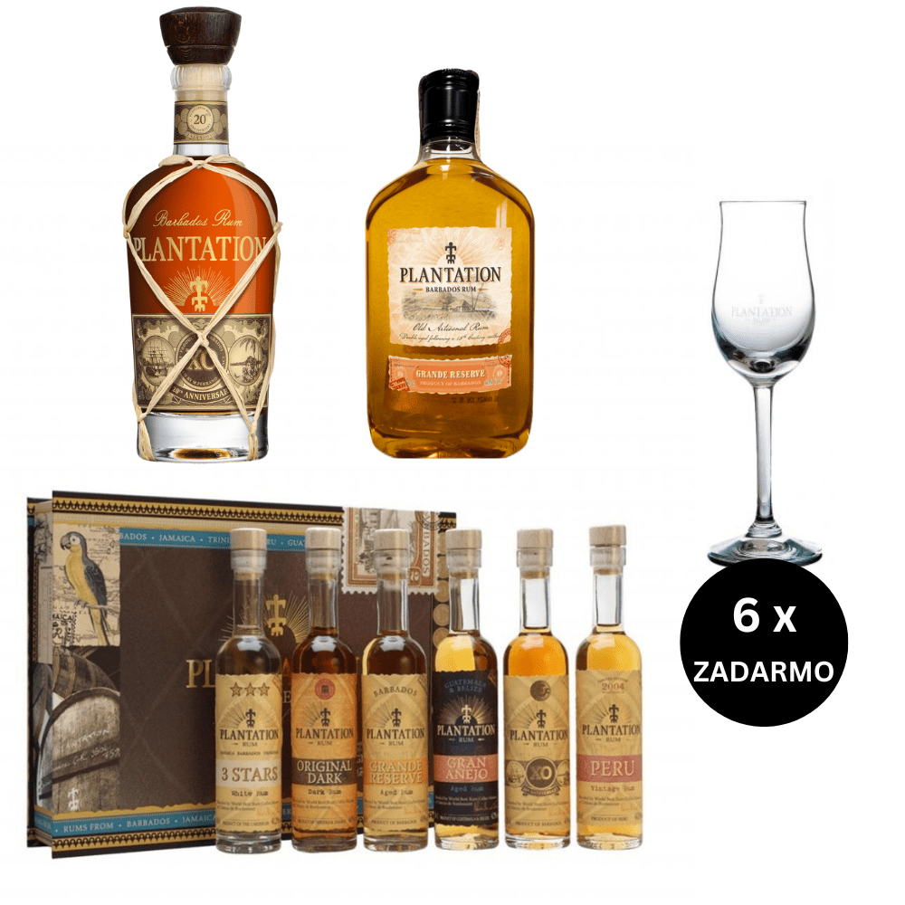 Plantation Experience Box + XO Midi + Grande Reserve 0,5 L + 6 x pohár zadarmo Plantation Experience Box + XO Midi + Grande Reserve 0,5 L + 6 x pohár zadarmo