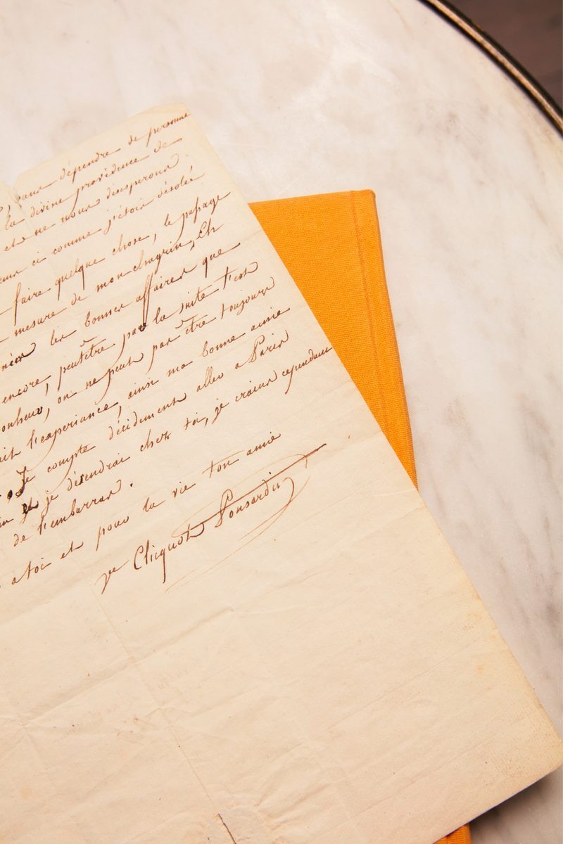 Dobový rukopis z archívu Veuve Clicquot z roku 1814 alko90.sk