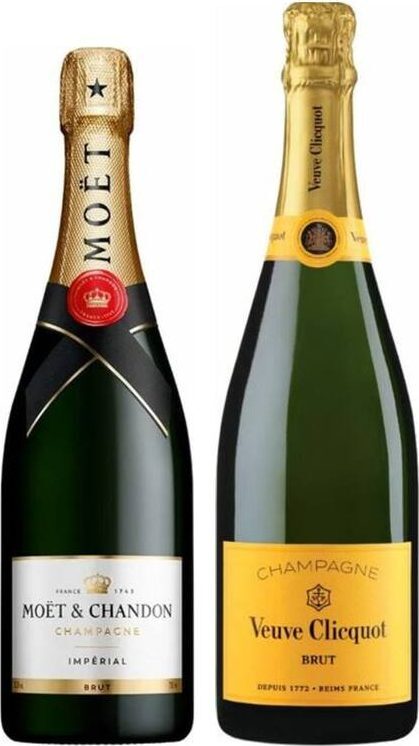 Veuve Clicquot Yellow Label a Moët & Chandon Impérial Brut vedľa seba alko90.sk