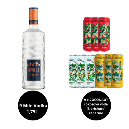 9 Mile Vodka 1.75 L + 3 x COCONAUT Kokosová voda + 3 x Melónová voda + 3 x Ananásová voda