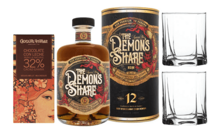 The Demon&#039;s Share Rum 12 Y.O. + Chocolate Amatller 32% Ghana a 2 x pohár zadarmo