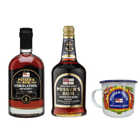 Pusser’s Rum Coronation Reserve + Pusser&#039;s Gunpowder Proof Rum + pohár zadarmo