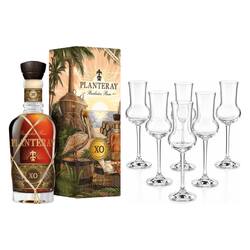 Planteray XO 20th Anniversary, GIFT + Rumové poháre Aveiro, 7 cl, 6ks